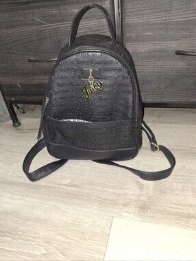 Juicy Couture Black Embossed Mini Backpack with Gold Charm